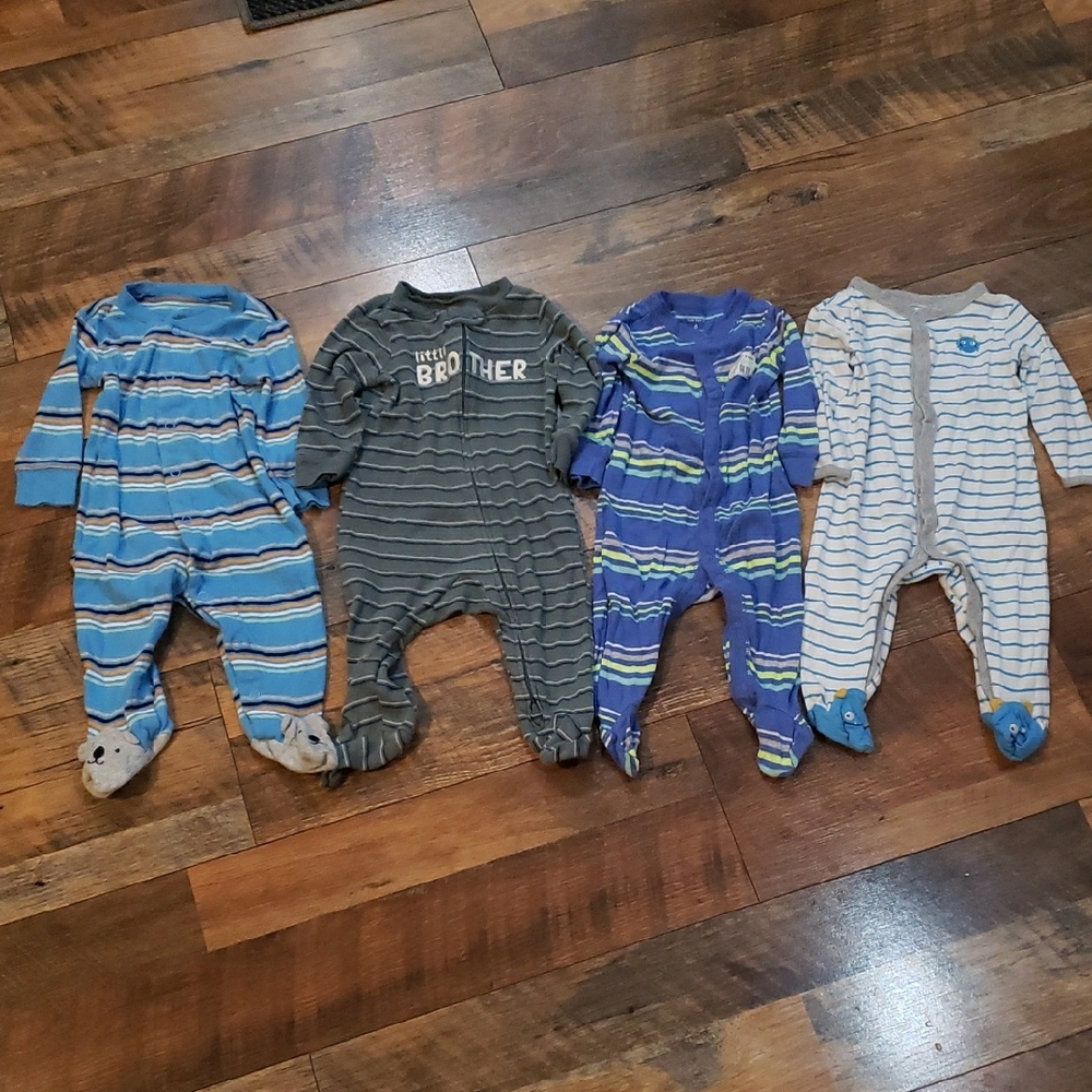 Striped Blue & Gray Baby One-Piece Footed Pajamas